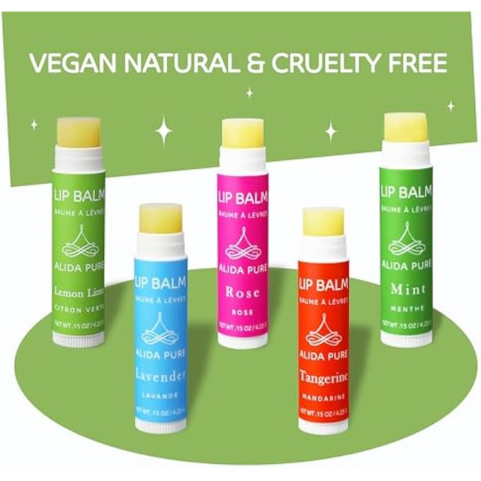 ALIDA PURE ARIA LIP BALM COLLECTION, VEGAN LIP BALM SET, BEESWAX FREE, WITH AVOCADO OIL, ORGANIC JOJOBA OIL, AND VITAMIN E, NATURAL MOISTURIZER FOR DRY, CHAPPED LIPS, 5 TUBE SET - Image 3